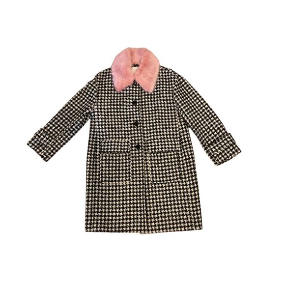 COPY - Kate Spade houndstooth wool coat detachable pink fur collar lined NWOT s… - Picture 2 of 15